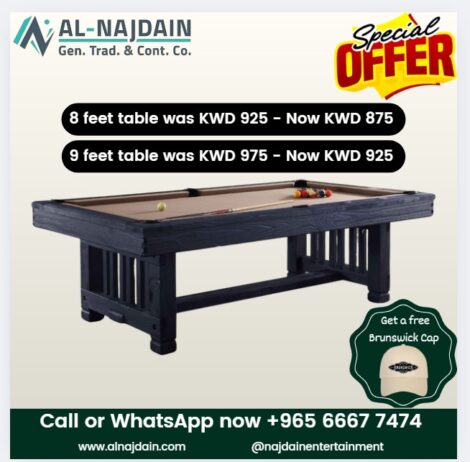 Starting price from 650KWD, Grab today our best Billiard Table.